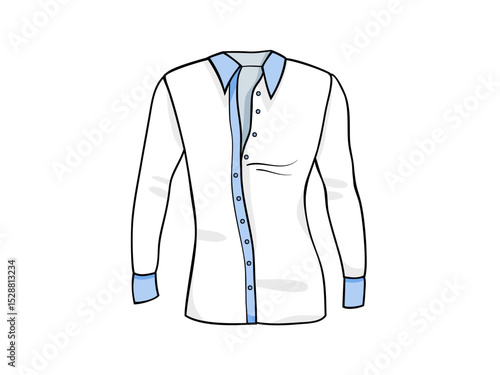 Classic Men's White Long Sleeve Dress Shirt with Blue Accents