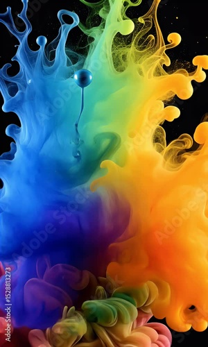 Vibrant Rainbow Ink Abstract Background