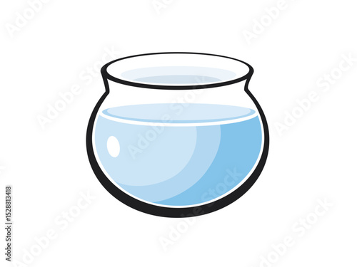 Cartoon illustration of a round fishbowl with water