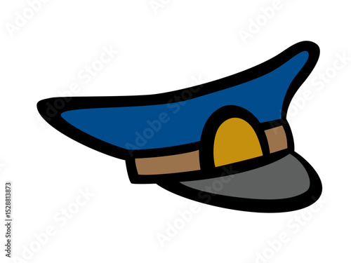 Stylish Blue Officer Hat with Gold Emblem and Gray Brim