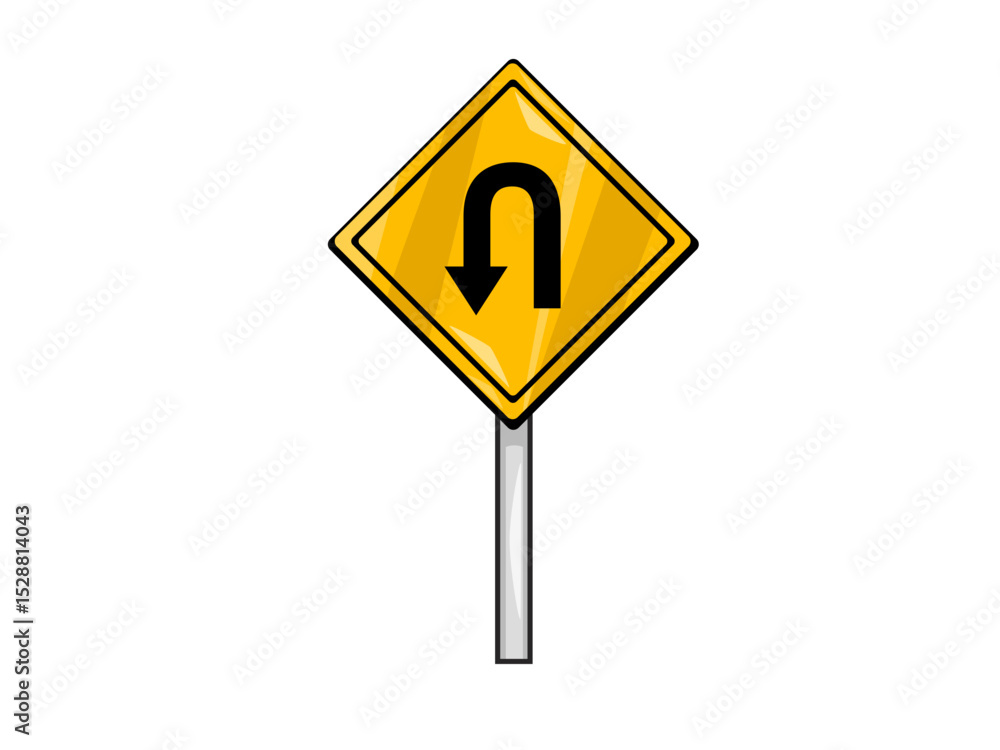 Yellow u turn traffic sign on black background Yellow u turn traffic sign on black background
