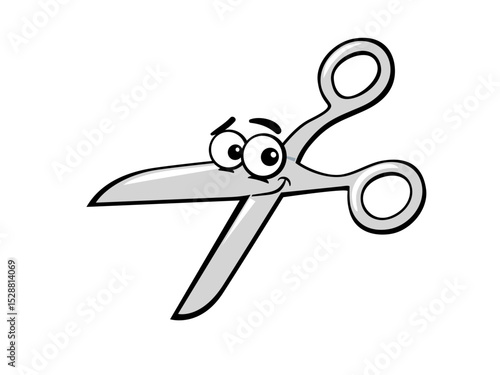 Happy cartoon scissors on black background