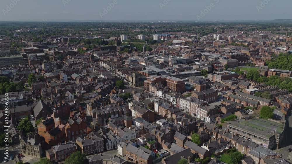 Establishing aerial view of Chester, beautiful traditional city in Cheshire, England, United Kingdom Establishing aerial view of Chester, beautiful traditional city in Cheshire, England, United Kingdom