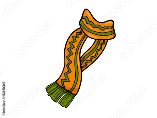 Orange and green patterned winter scarf illustration