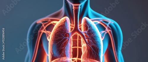 Lungs and Respiratory System Anatomy, Human Body Visualization with Bronchial Tree.