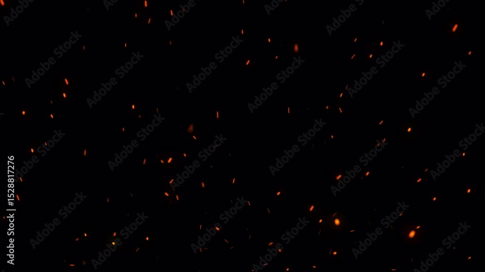 Floating fire flame sparks particles on transparent background video, alpha channel