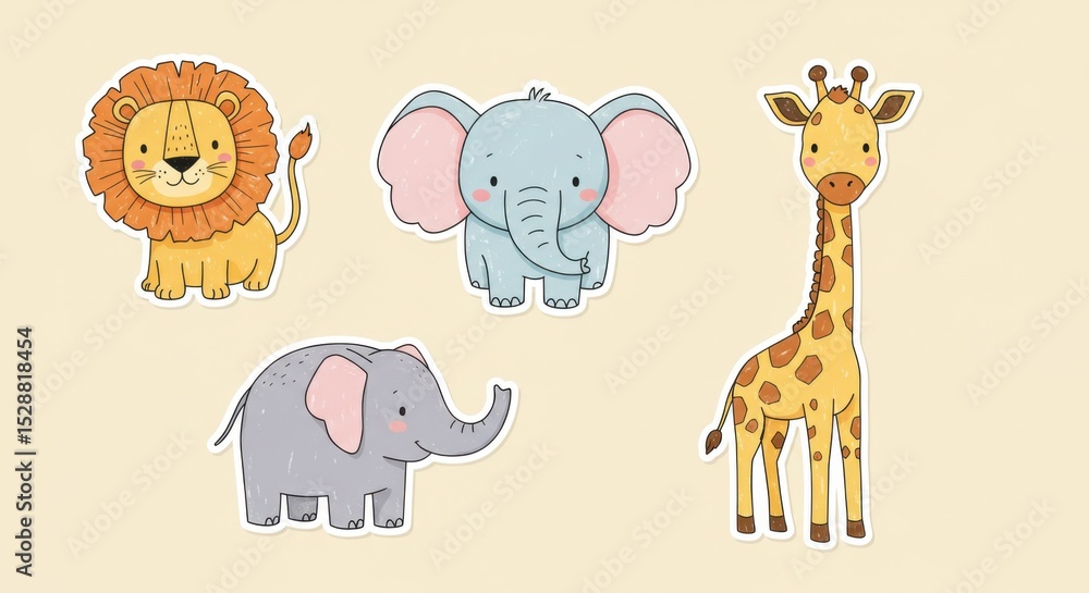 Fototapeta premium Cute Safari Animals Stickers