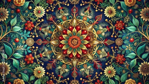 Opulent Floral Mandala A Luxurious Tapestry of Gilded Blooms and Intricate Ornamentation