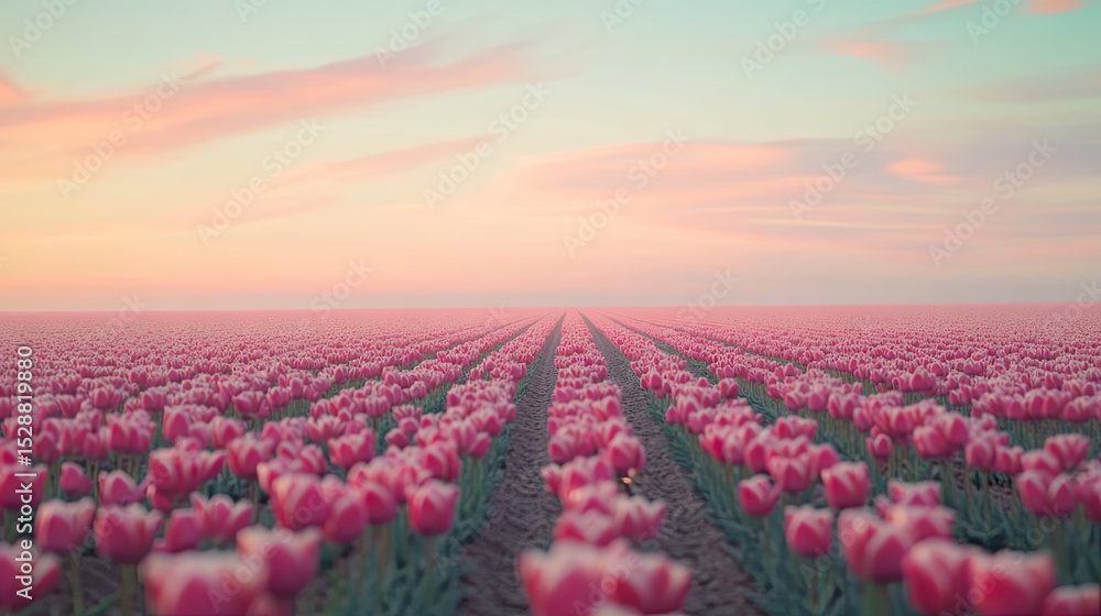 Fototapeta premium Tulip Field at Sunset, Netherlands Landscape