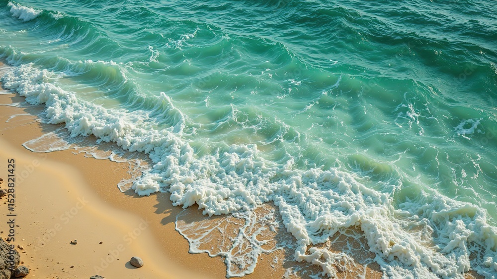 Fototapeta premium Tranquil Ocean Waves Gently Lapping Against Sandy Shoreline