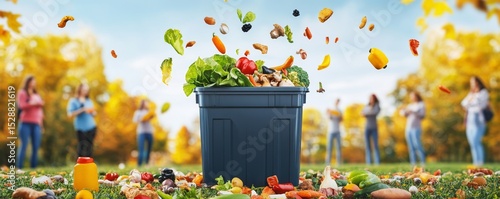 Food waste environment concept, people throwing food garbage into a bin to prepare for decomposition., Generative AI
