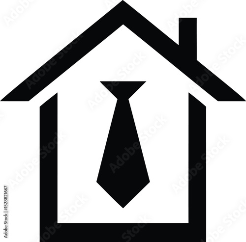 Remote work home office icon with tie in minimal black style