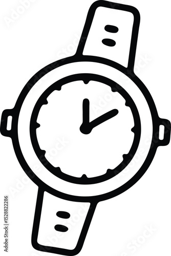 Wristwatch icon black and white outline analog time drawing