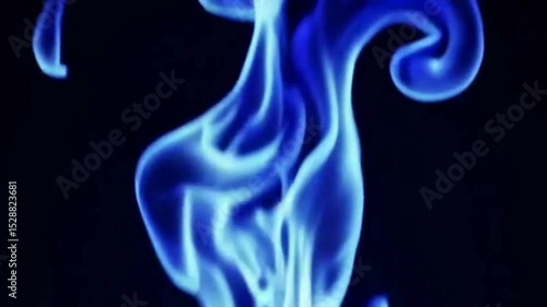 Vivid blue flames dance elegantly against a black background, their fluid, ethereal curves glowing with intense energy and hypnotic beauty