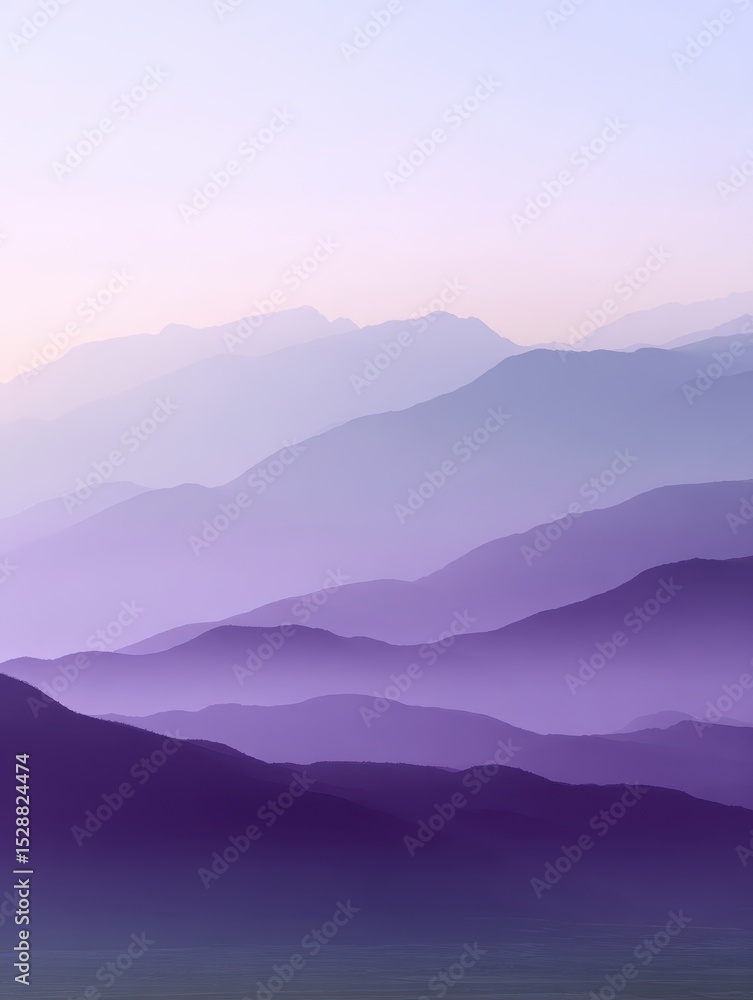 Fototapeta premium Soft Lavender Mist Over Distant Layered Mountain Range Landscape