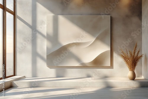Interior mockup with curved wall art and minimalist vase


