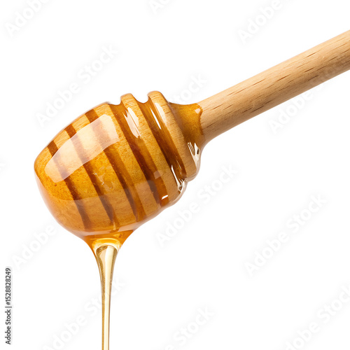 honey dripping from wooden spoon Isolated on transparent background