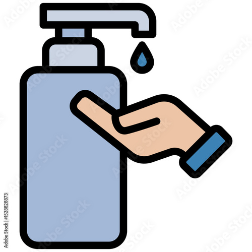 Hand Sanitizer Outline Flat Design Icon, Safety at Workplace Outline Flat Design Icon.