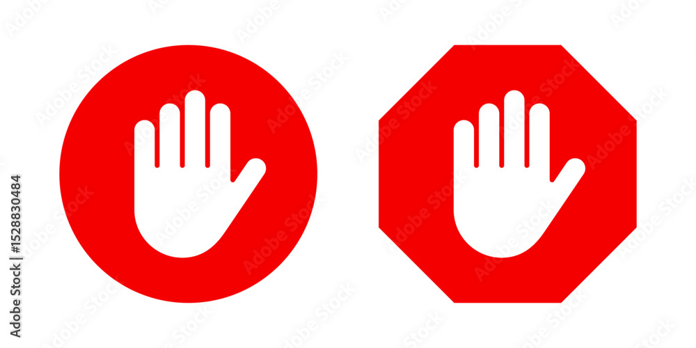 Fototapeta premium Vector isolated Stop Hand icon set in red and white color