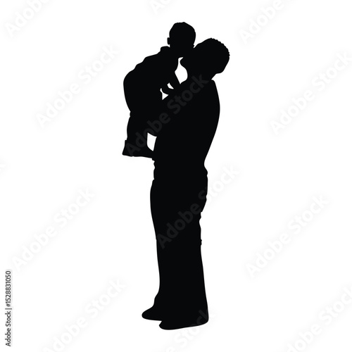 Father carrying or holding baby child son and kissing silhouette icon vector illustration design on white background