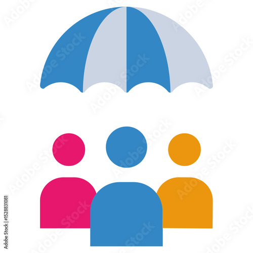 People Under Umbrella Flat Icon, Insurance Flat Design Style Illistration