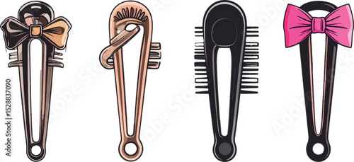 Isolated red and black Hair accessories hair clip icons