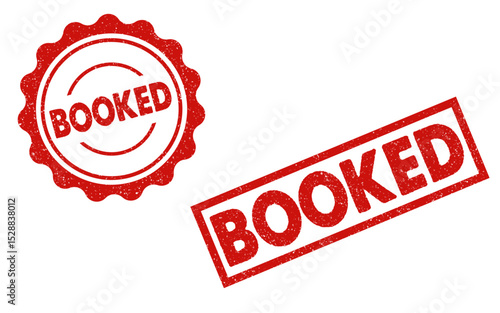Booked red ink rubber stamps sign symbol grunge effect round and rectangle seals sold business not available not free fully booked tag badge label