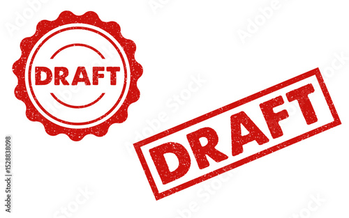 Draft red ink rubber stamps sign symbol grunge effect round and rectangle seals assignment office documentation business report thesis blueprint novel book tag badge label