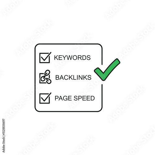 Checklist icon for seo optimization keywords backlinks page speed