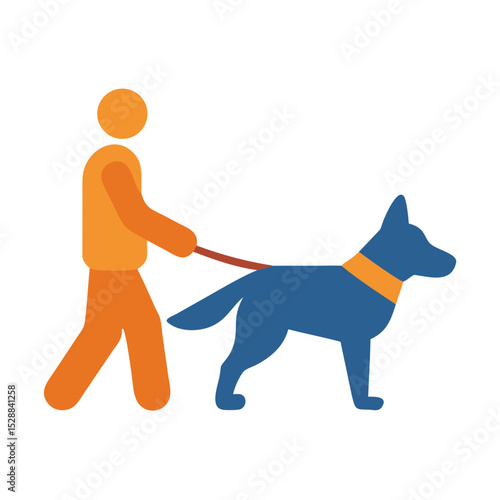 Search Dog with Handler illustration Isolated Side View