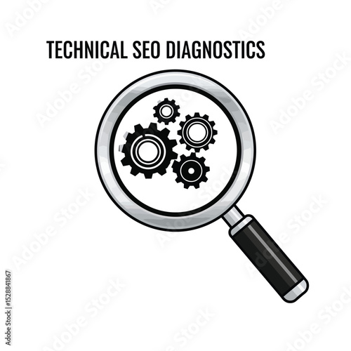 Technical seo diagnostics magnifying glass gears