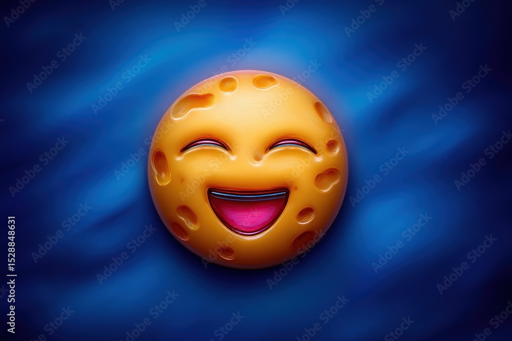 Fototapeta premium Smiling cheese emoji on dark blue