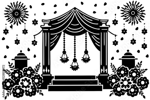 Black and white wedding mandap illustration