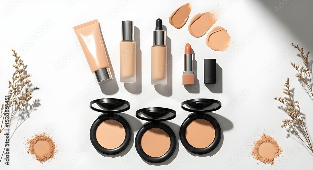 Makeup Cosmetic Products Arrangement on White Background | Beauty Still Life for Advertising, Social Media Marketing, Product Mockups Makeup Cosmetic Products Arrangement on White Background | Beauty Still Life for Advertising, Social Media Marketing, Product Mockups