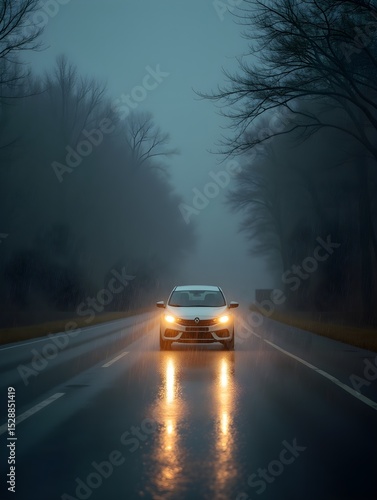 Wallpaper Mural A car driving through the rain on a road Torontodigital.ca