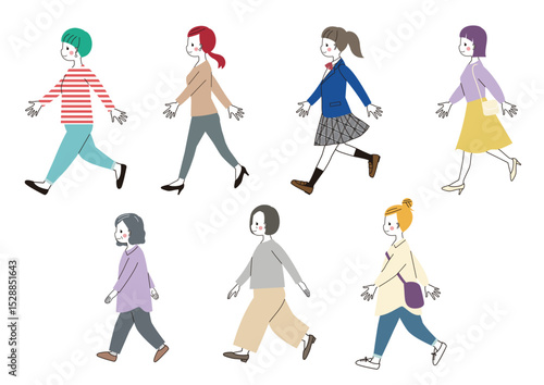 歩いている女性　いろんな年代の女性