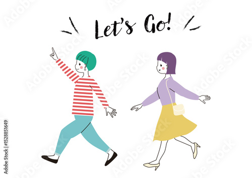 楽しそうにスキップしているふたりの女性