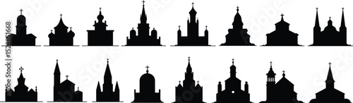 Historic Church Silhouettes: Orthodox and Traditional Religious Buildings, Ideal for Architectural, Cultural, Spiritual, and Travel-Themed Designs