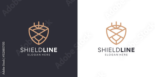 Abstract shield line art logo. Protect shield security icon vector template.