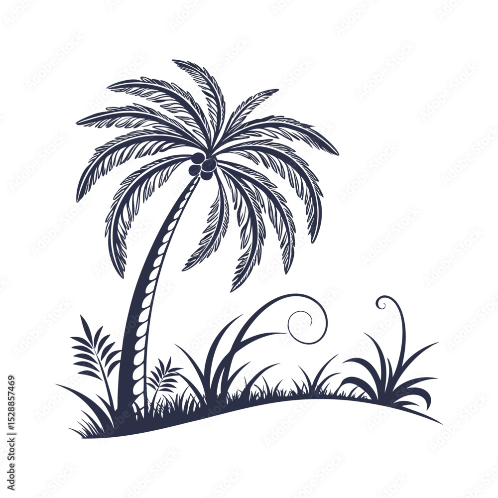 Obraz premium silhouette palm tree on white background