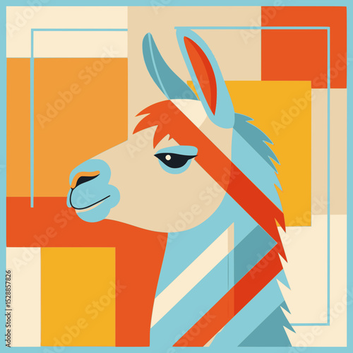 Abstract stylized drawing of Lama Alpaca for poster or logotype. Vector illustration, multilayer SVG file without gaps between paths.