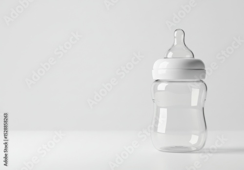 Empty baby bottle with a white lid on a white background