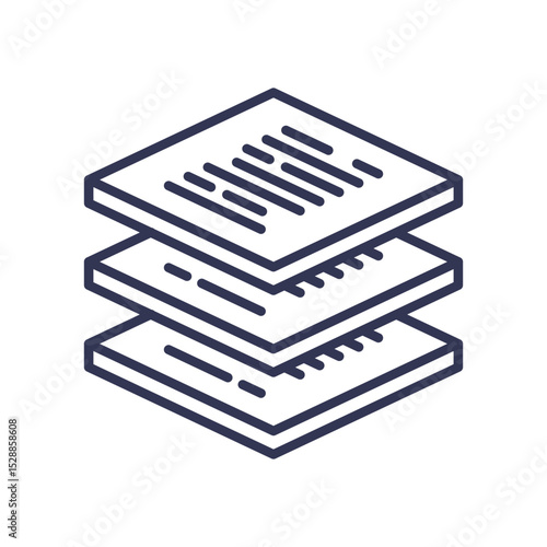 Stacked documents symbolize data processing and meaning extraction.