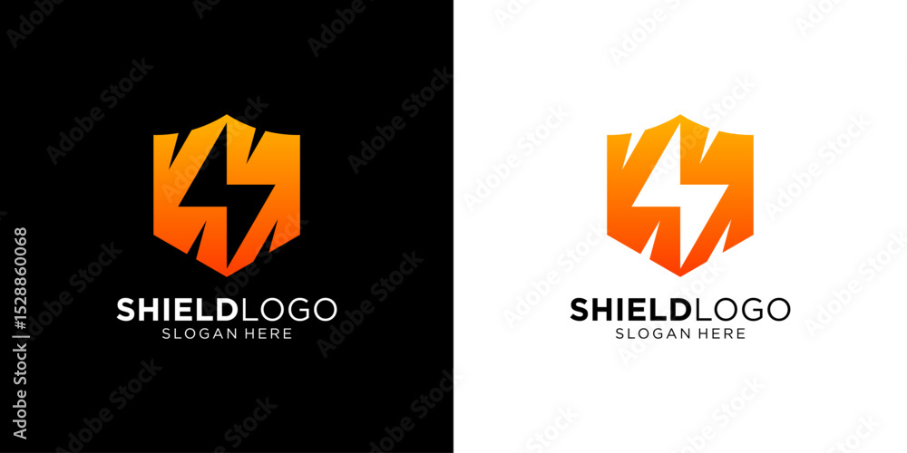 Lightning shield logos. Abstract thunder power and secure logo symbol. Lightning shield logos. Abstract thunder power and secure logo symbol.