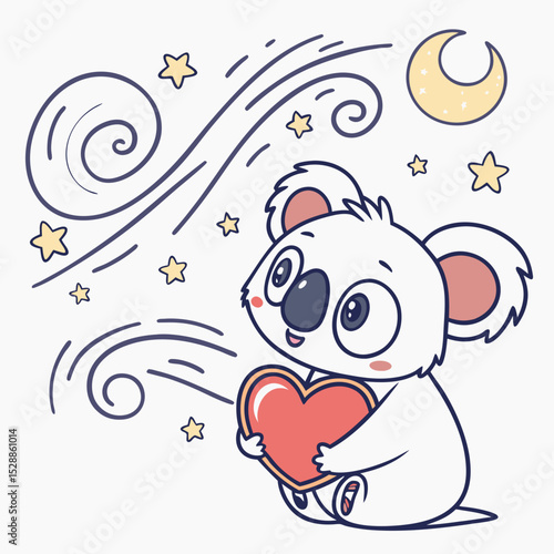 Canvas Print Happy Koala Starry night SVG (holding a heart)