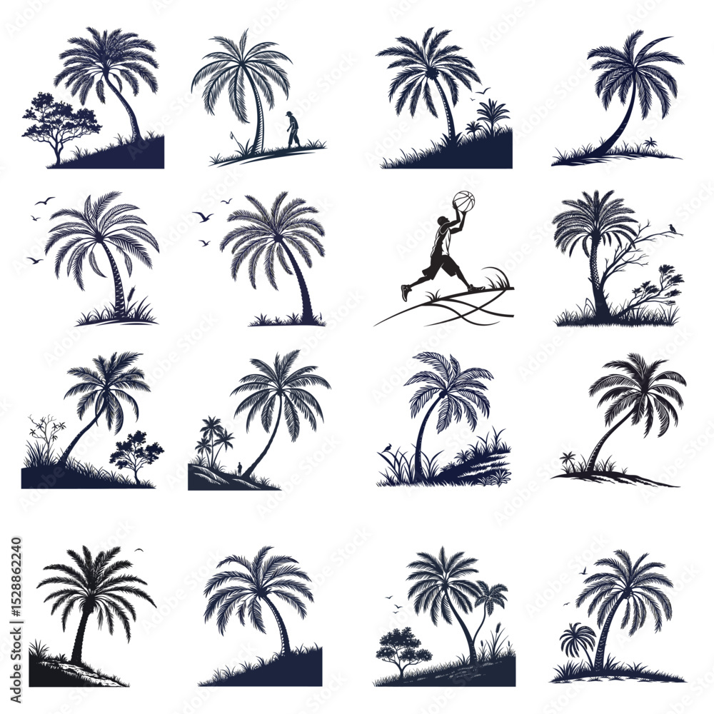 Fototapeta premium silhouette palm tree on white background