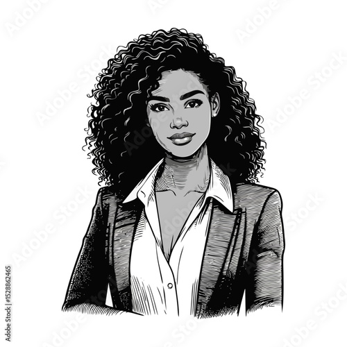 Business women engrave illustration black white