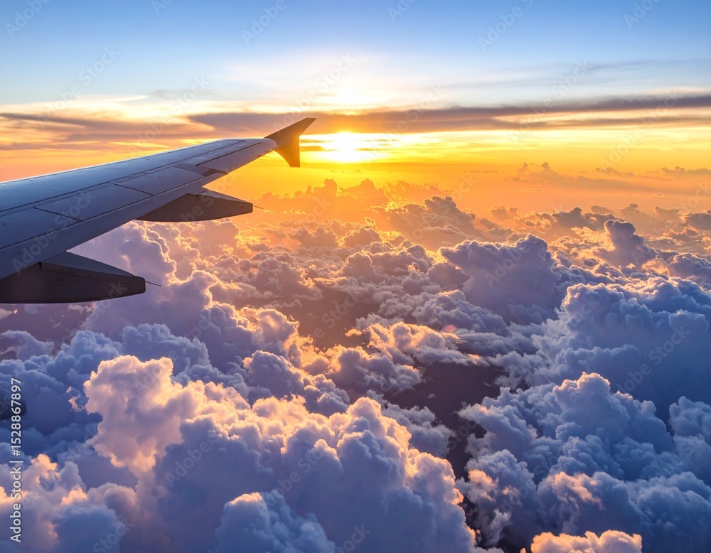 Obraz premium Sunset sky with beautiful clouds from the airplane window
