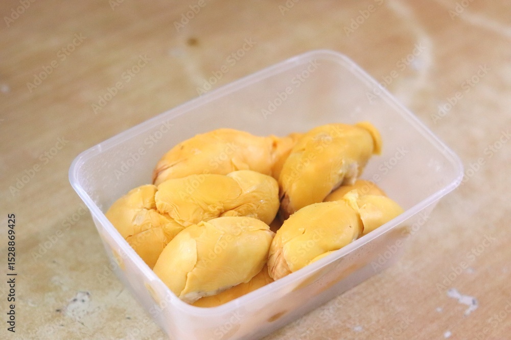 tropical fruit durian in a food storage container tropical fruit durian in a food storage container
