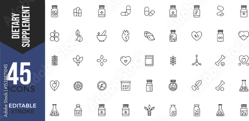 Dietary Supplement & Food Additive Icon Set (Line Style)

